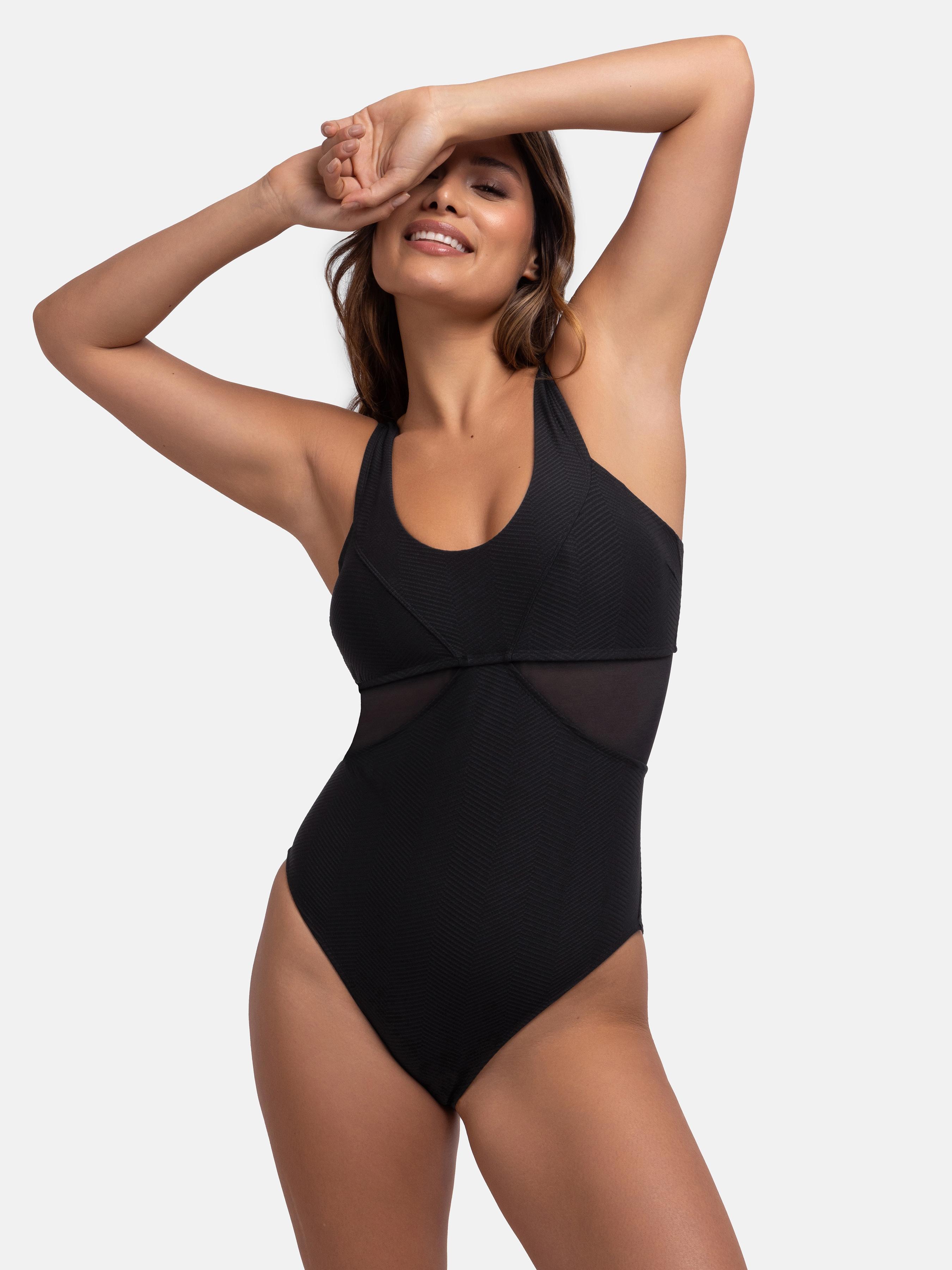 Badeanzug Dorina "Saint Tropez", Damen, Gr. Xl, N-Gr, Schwarz, Microfaser, Obermaterial: 64% Polyester, 21% Elasthan, 15% Polyamid, Unifarben, BadeanzüGe Badeanzug, Ohne BüGel, Powermesh, Herausnehmbare Polster