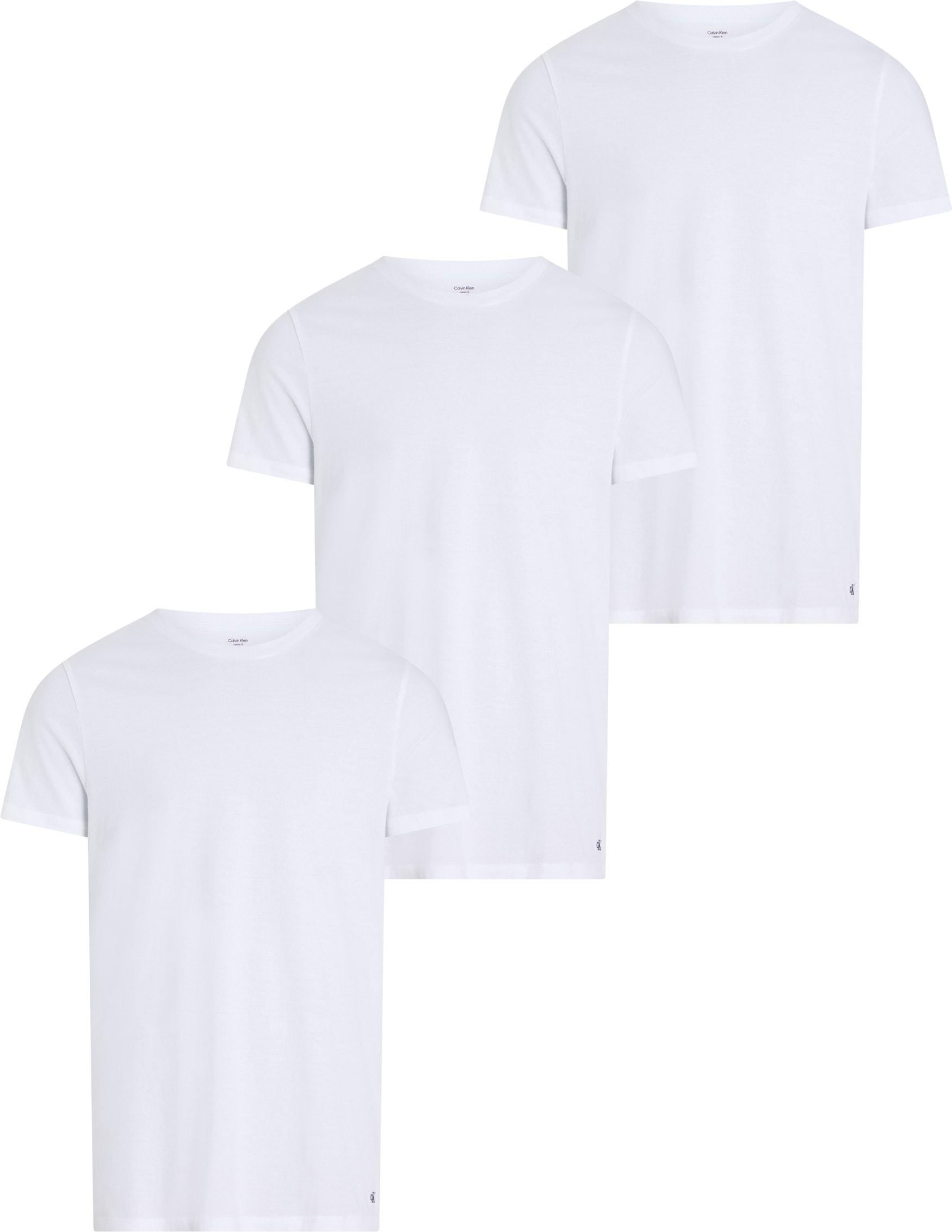 T-Shirt "S/S Crew Neck 3PK", Herren, Gr. Xl (54), Weiß (Weiß, Weiß, Weiß), Jersey, Obermaterial: 100% Baumwolle, Calvin Klein Underwear, Unifarben, Basic, Klassisch HüFtlang, Rundhals, Abgesteppt, Shirts T-Shirt, Mit Logostickerei