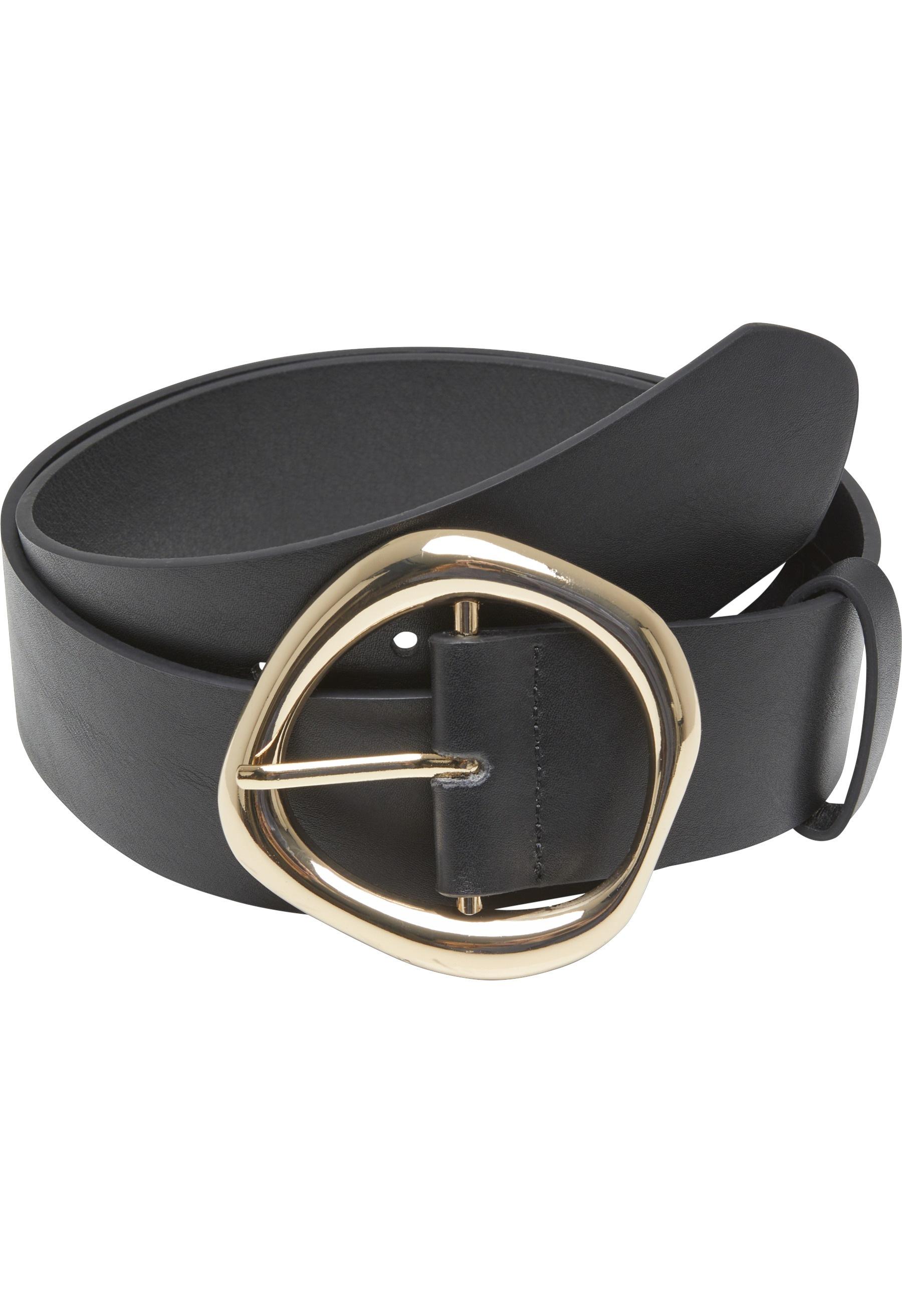 SynthetikgüRtel Urban Classics "Urban Classics Organic Buckle Shaped Synthetic Leather Belt", Damen, Gr. L/Xl, Schwarz, Gold, 100% Polyurethan, GüRtel