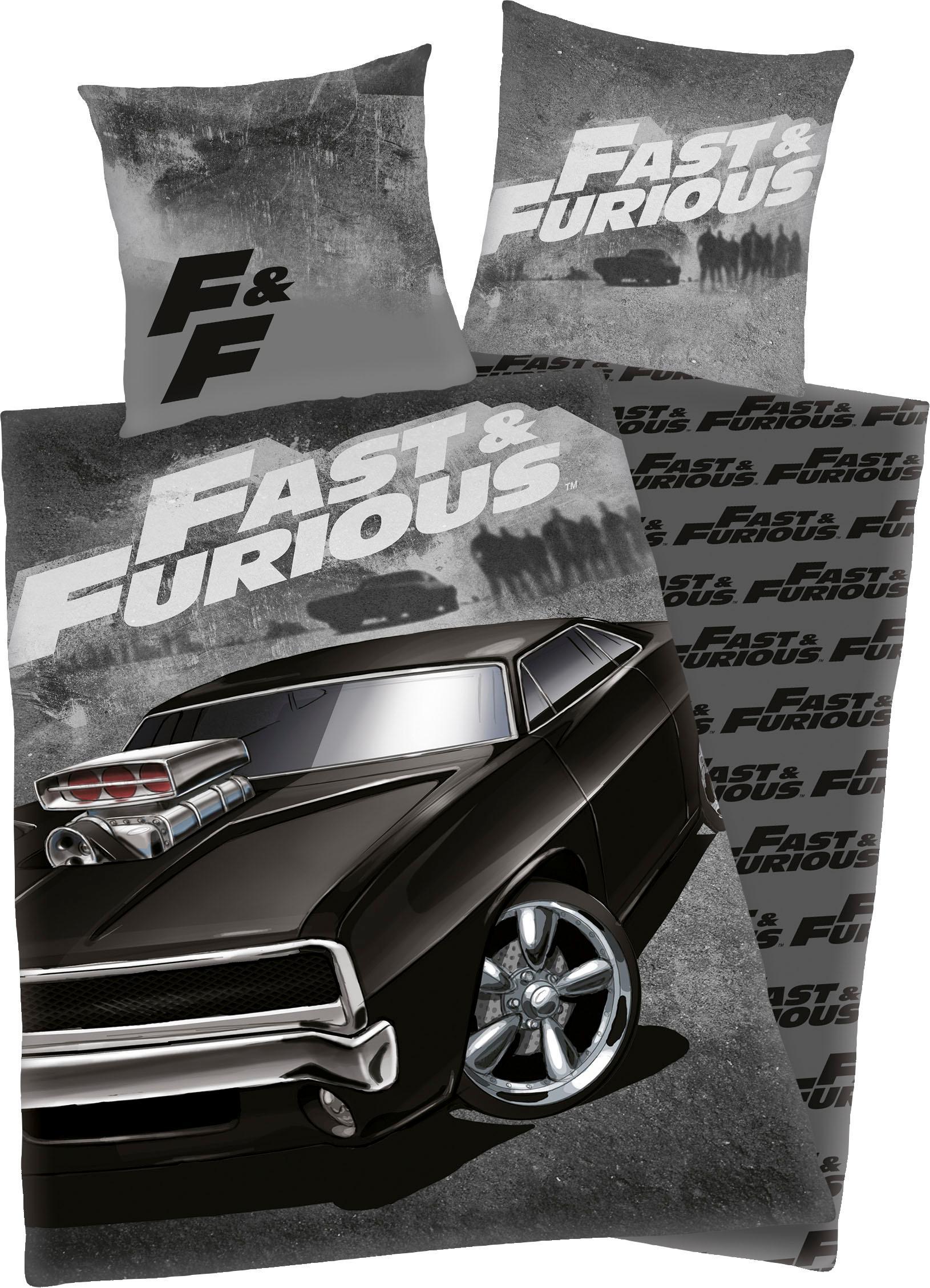 JugendbettwäSche "Fast & Furious", Schwarz (Schwarz, Grau), B/L: 135Cm X 200Cm, 1 Stk., 1 Stk., Renforcé, B/L: 80Cm X 80Cm, 2 Stk., Renforcé, Obermaterial: 100% Baumwolle, BettwäSche, Mit Coolem Motiv