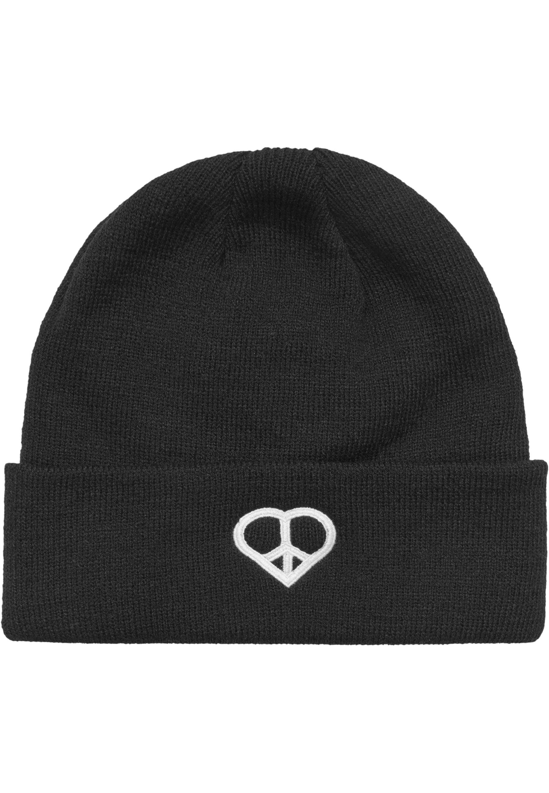 Beanie Miss Tee "Miss Tee Peace Sign Heavy Knit Beanie", Damen, Gr. Onesize, Schwarz, Kunstfaser, MüTzen Beanie