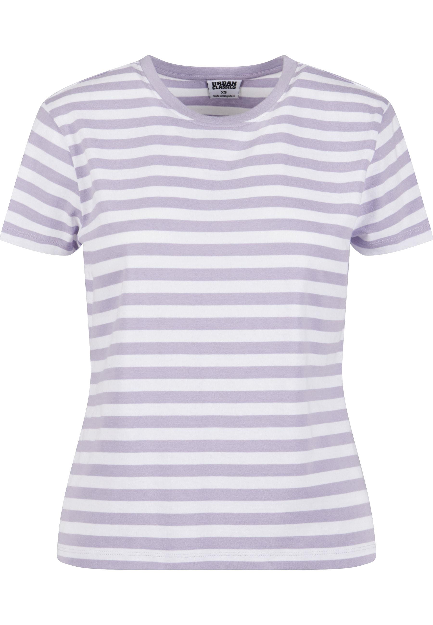T-Shirt Urban Classics "Urban Classics Damen Ladies Regular Striped Tee", Damen, Gr. 5XL, Weiß, Dustylila, 100% Baumwolle, Gestreift, Loose Fit, Rundhals, Shirts T-Shirt