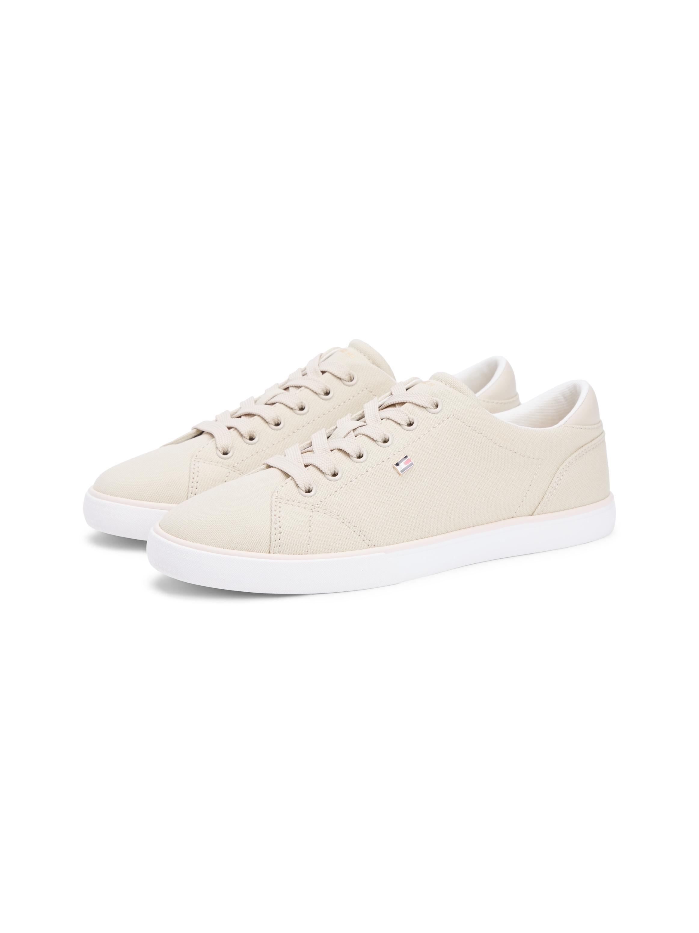 Plateausneaker Tommy Hilfiger "Th LOW Profile Vulc Canvas", Damen, Gr. 39, Beige, Baumwolle, Unifarben, Basic, Schuhe Plateausneaker, Halbschuh, SchnüRer, Freizeitschuh Mit Gepolstertem Schaftrand