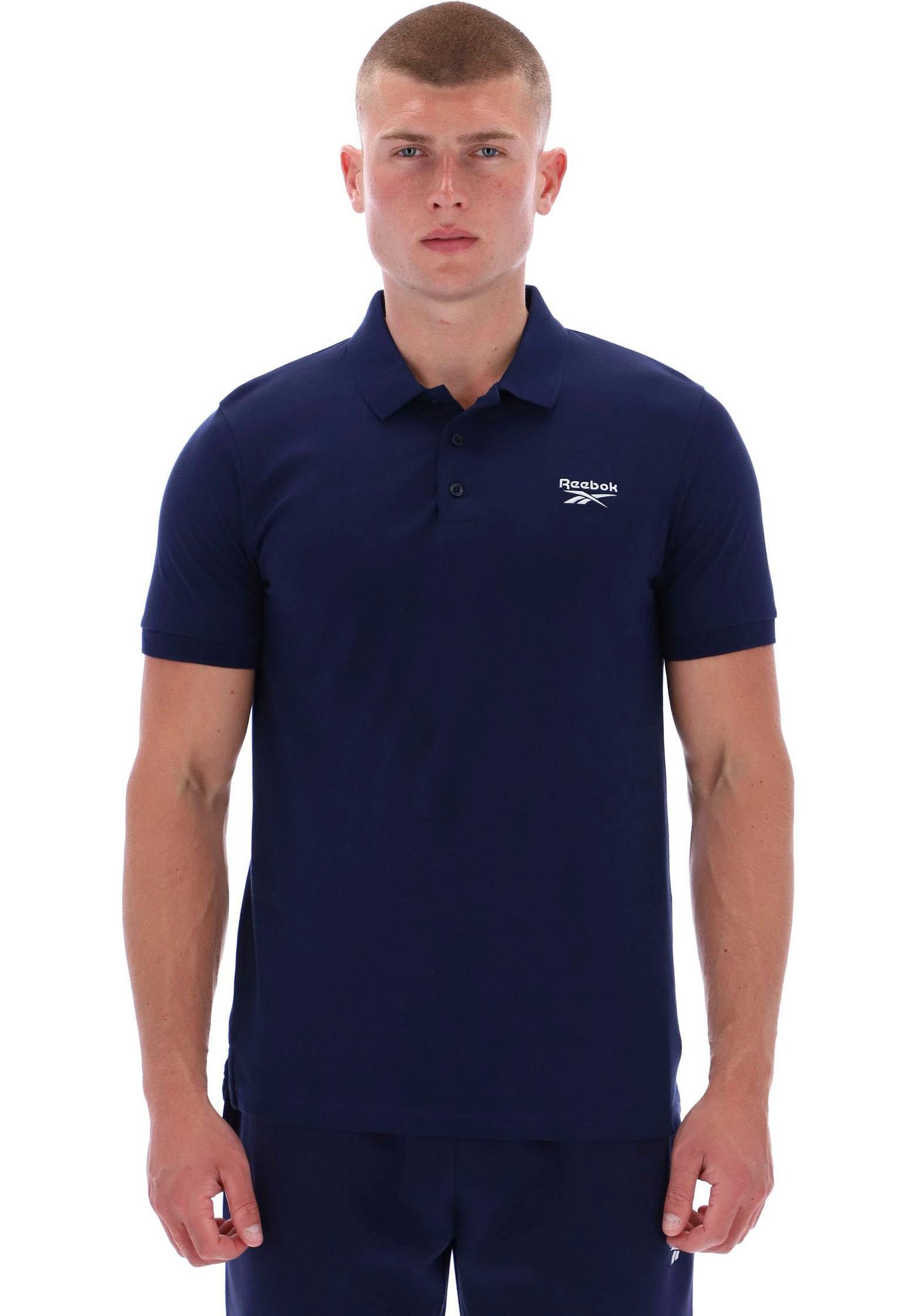 Poloshirt REEBOK "BLAZE EMBROIDERED SS POLO SHIRT", Herren, Gr. S, vector navy, Obermaterial: 100% Baumwolle, Rundhals, Shirts Poloshirt