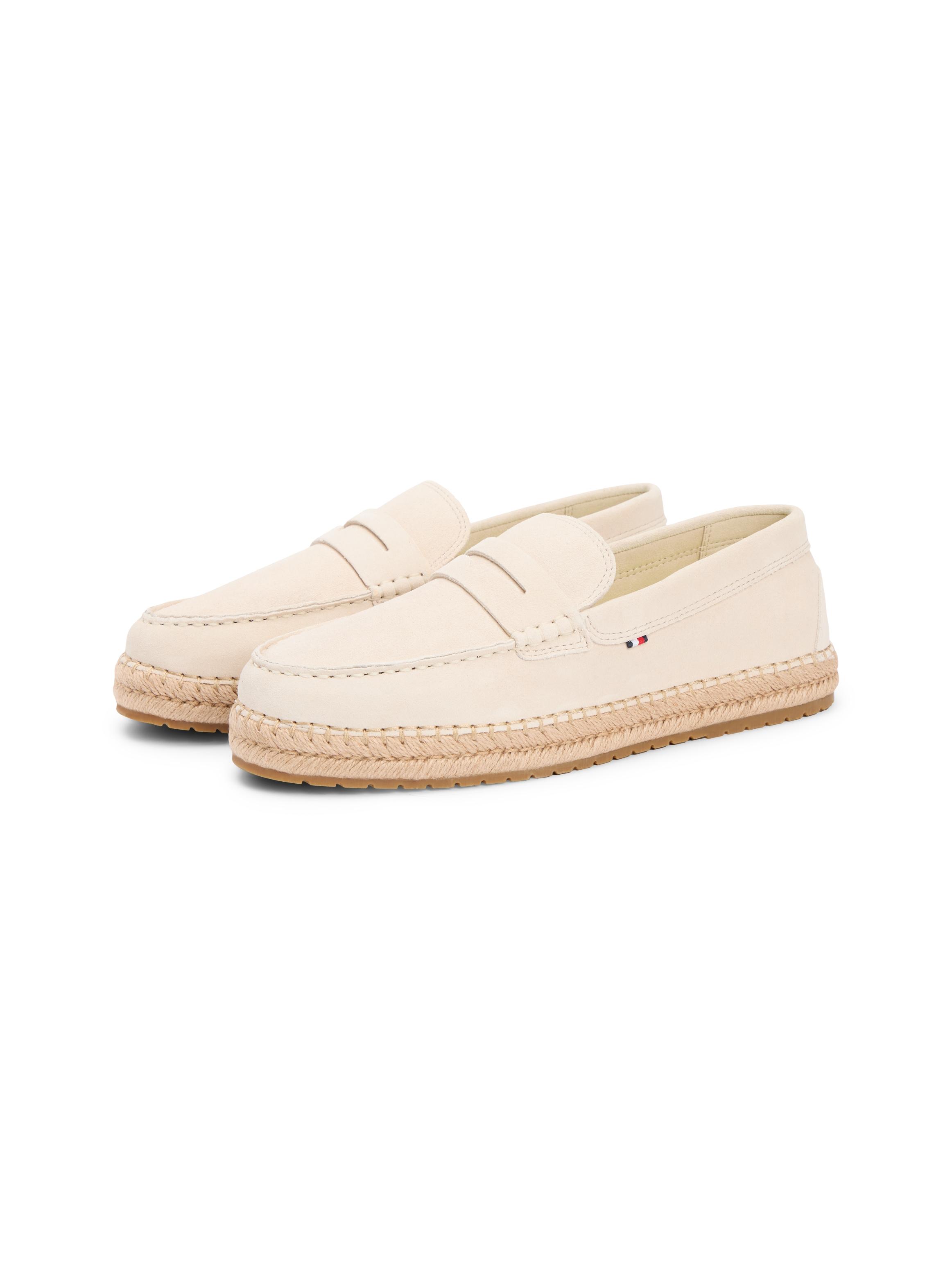Espadrille TOMMY HILFIGER "FLEXIBLE HILFIGER SDE ESPADRILLE", Herren, Gr. 45, beige, Veloursleder, unifarben, Schuhe Espadrille, Sommerschuh, Slipper, Loafer mit angesagtem Zierriegel