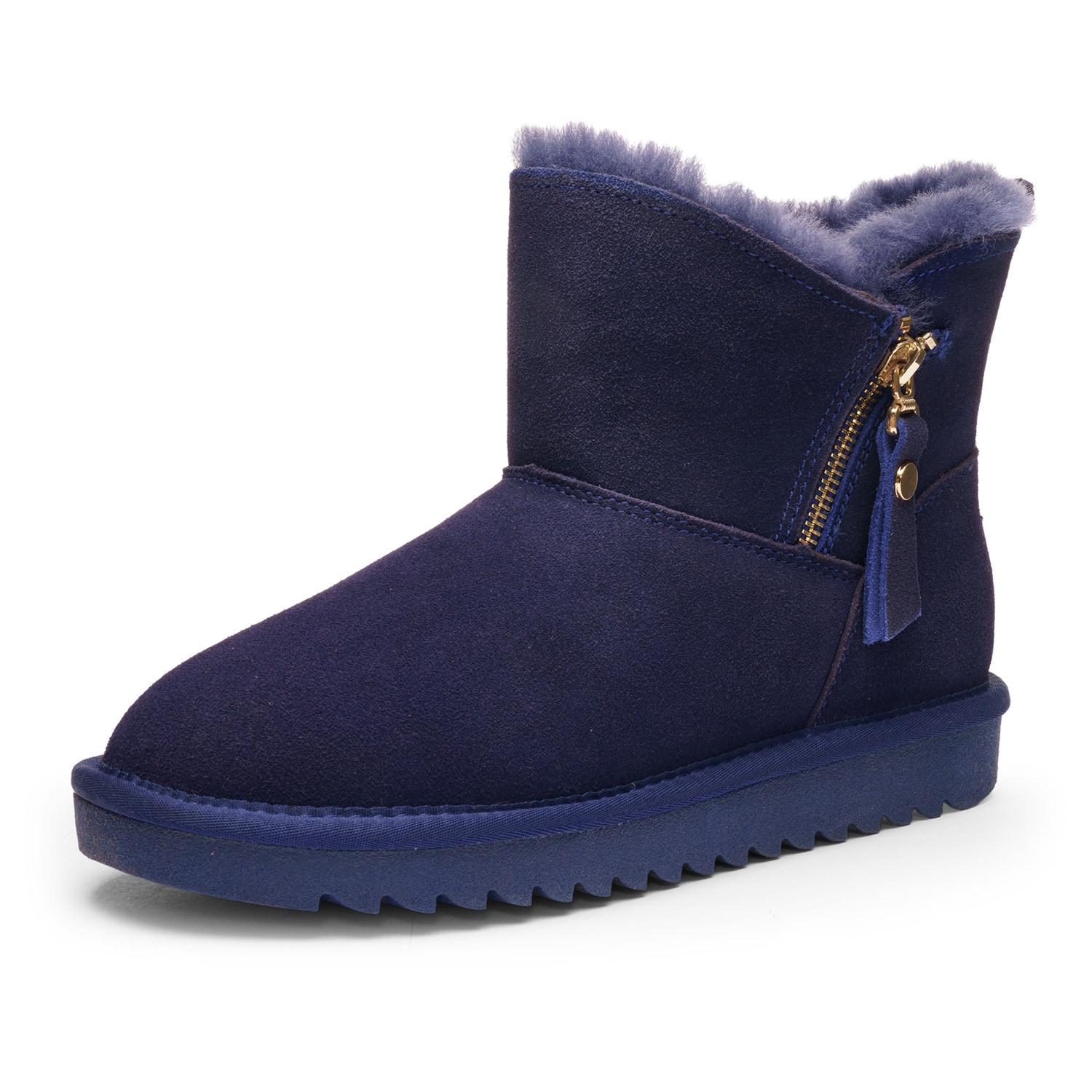 Winterboots ARA "ALASKA Short Zip", Damen, Gr. 42, ozean short zip, Lammfell, Veloursleder, unifarben, Schuhe Winterboots, Stiefel aus echtem Lammfell mit Reißverschluss, G-Weite (weit)