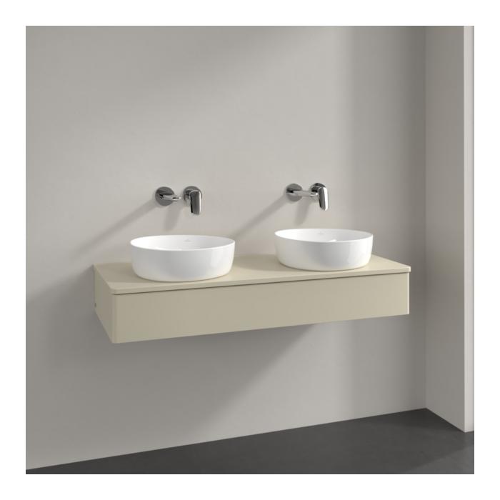 Villeroy Und Boch Antao Waschtisch-Unterschrank L13050HJ Mit Beleuchtung, 120X19X50Cm, Hahnloch, Waschbeckenplattenfarbe Lack, Silk Grey Matt Lacquer