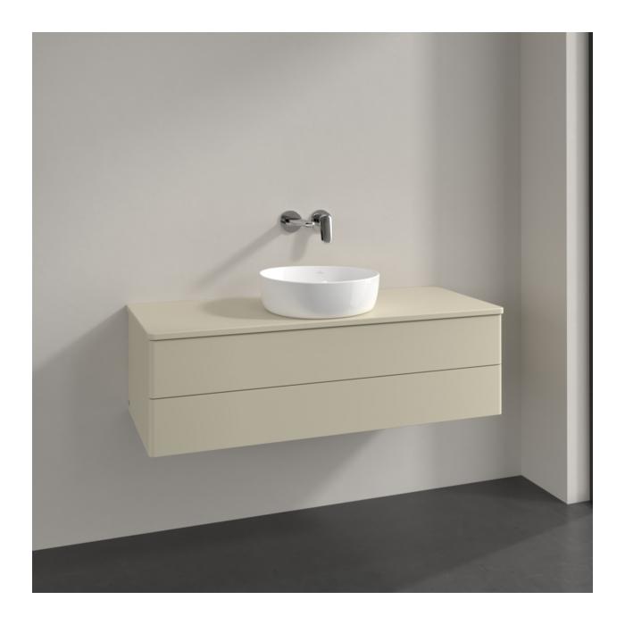 Villeroy Und Boch Antao Waschtisch-Unterschrank K21050HJ 120X36X50Cm, Hahnloch, Waschbeckenplattenfarbe Lack, Silk Grey Matt Lacquer