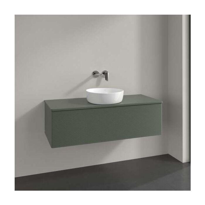Villeroy Und Boch Antao Waschtisch-Unterschrank K32150HL 120X36X50Cm, Hahnloch, Waschbeckenplattenfarbe Lack, Leaf Green Matt Lacquer