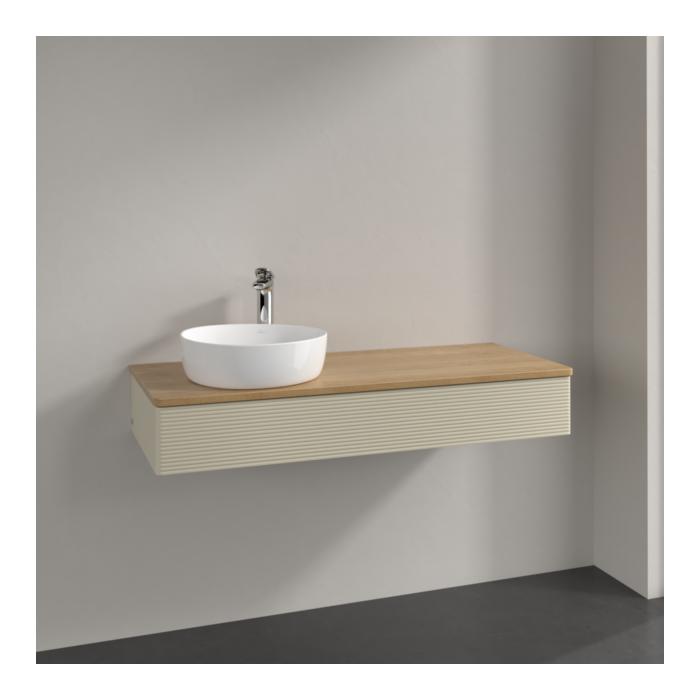 Villeroy Und Boch Antao Waschtisch-Unterschrank L11151HJ Mit Beleuchtung, 120X19X50Cm, Hahnloch, Waschbeckenplattenfarbe Honey Oak, Silk Grey Matt Lacquer