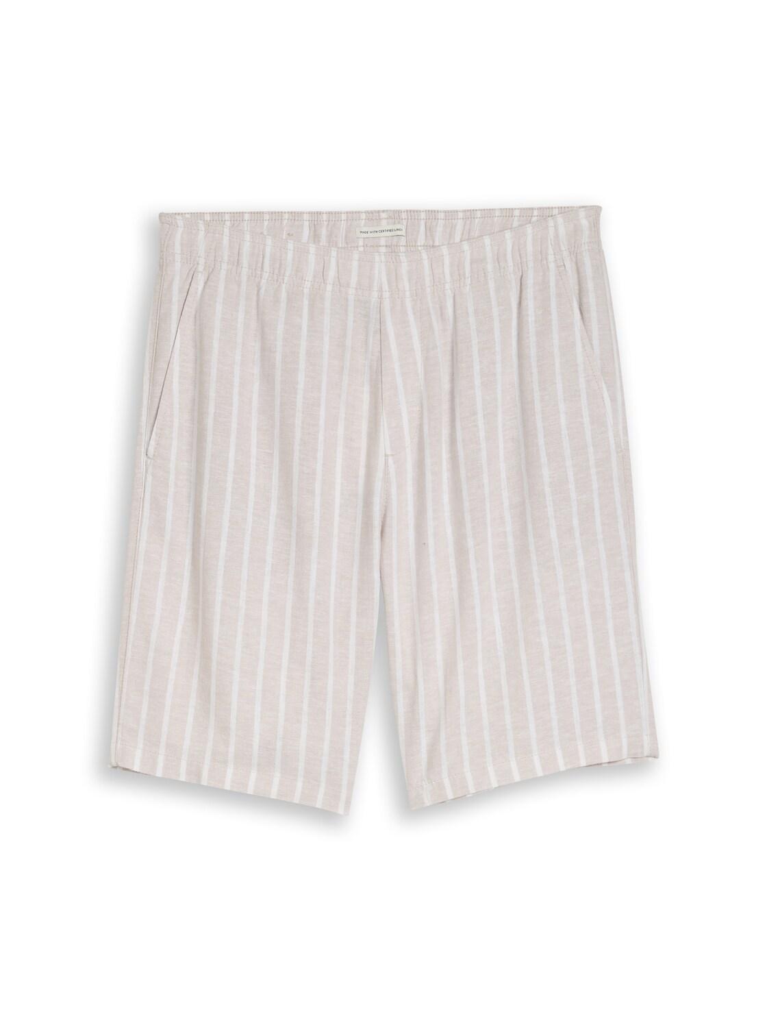 Tom Tailor Denim Herren Ttrelaxed Shorts Mit Leinenanteil, Grau, Gestreift, Gr. Xl