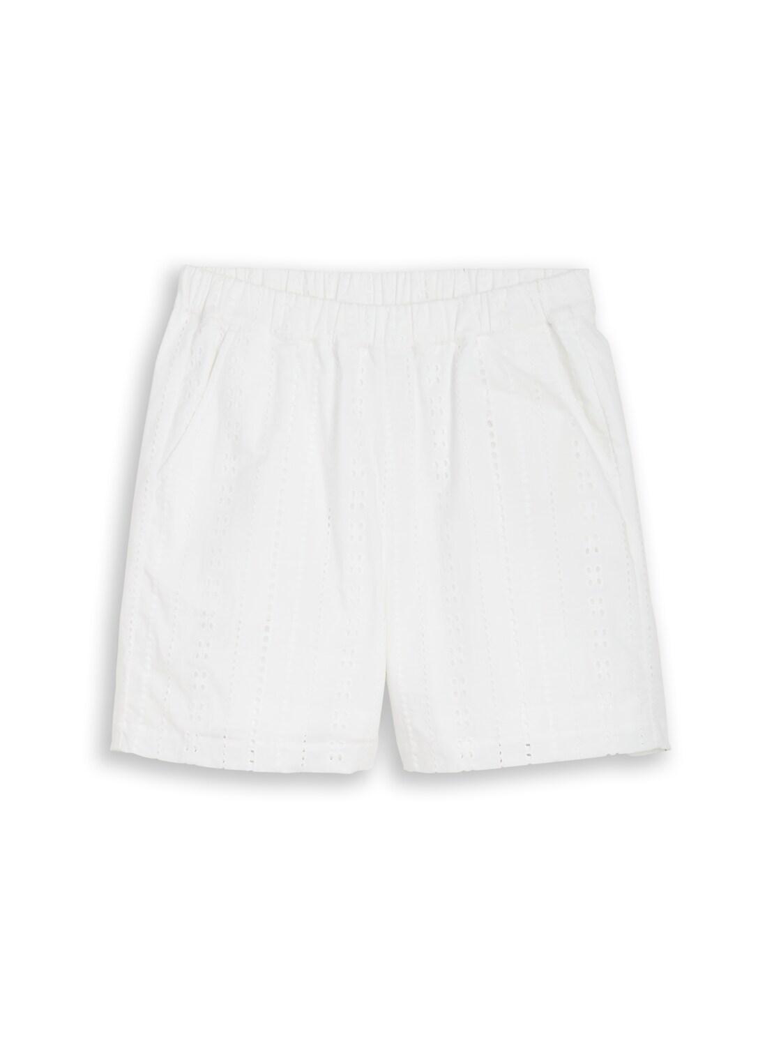 Tom Tailor Denim Damen Shorts Mit Lochstickerei, Weiß, Uni, Gr. XS