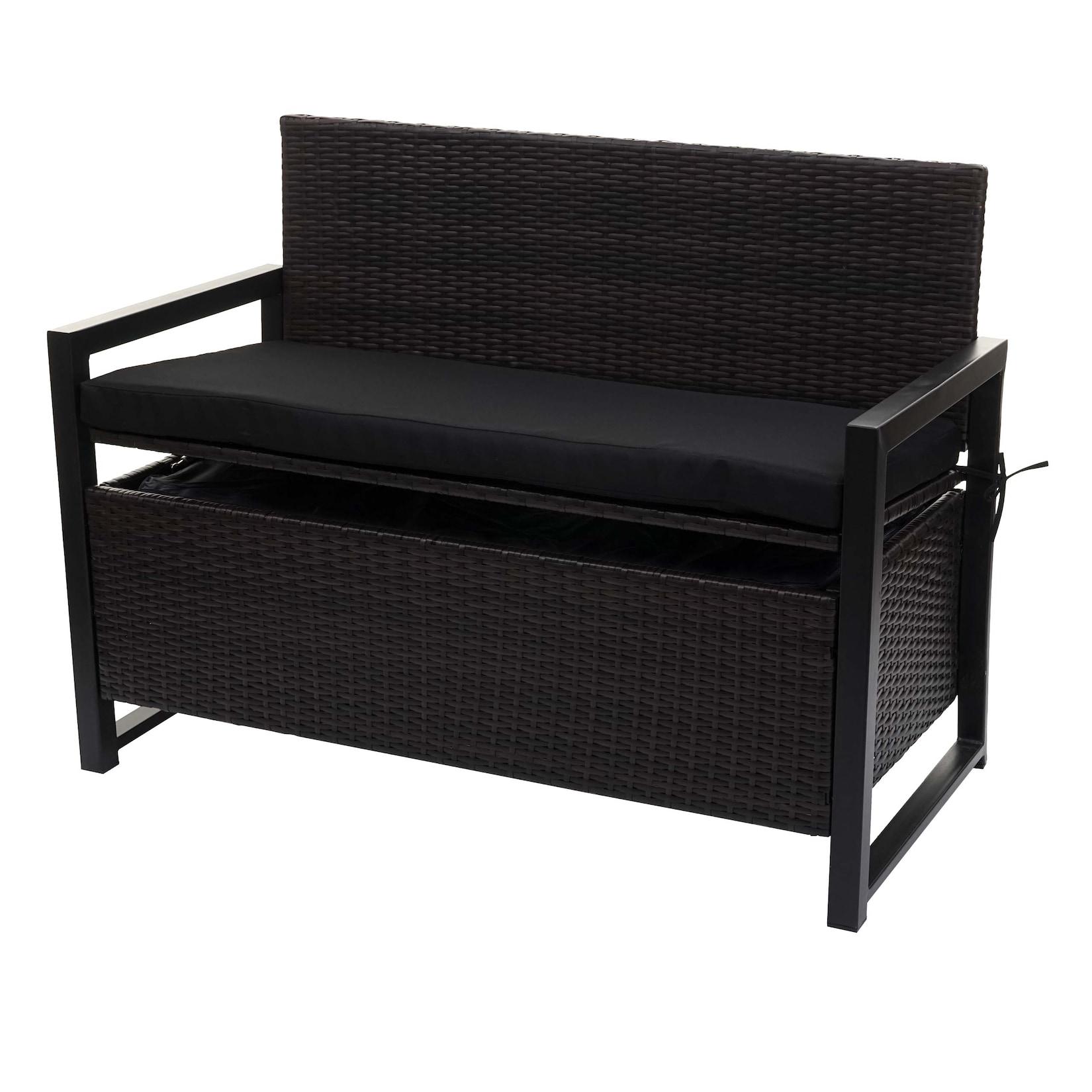 Poly-Rattan 2Er Sitzbank MCW-F39, Gartenbank Truhenbank, Staufach Aufbewahrung Sitzkissen ~ Braun, Kissen Schwarz