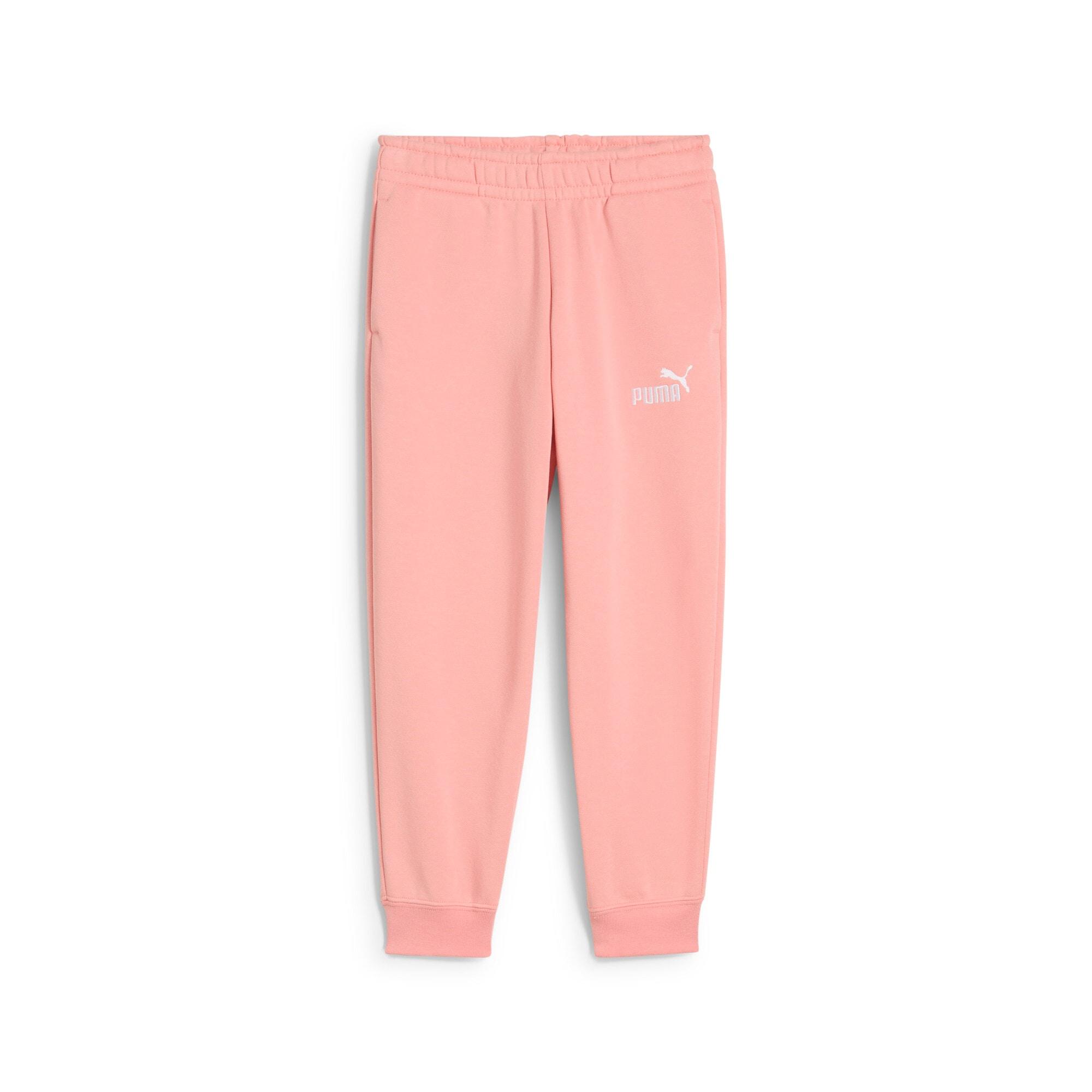 Trainingshose PUMA "ESS SMALL NO1 LOGO SWEATPANTS FL PS", Jungen, Gr. 110, N-Gr, pink (pink fruit), Fleece, Obermaterial: 66% Baumwolle, 34% Polyester, unifarben, regular fit normal, Hosen Trainingshose, mit Eingrifftaschen, elastischer Bund, Regular Fit, für Kinder