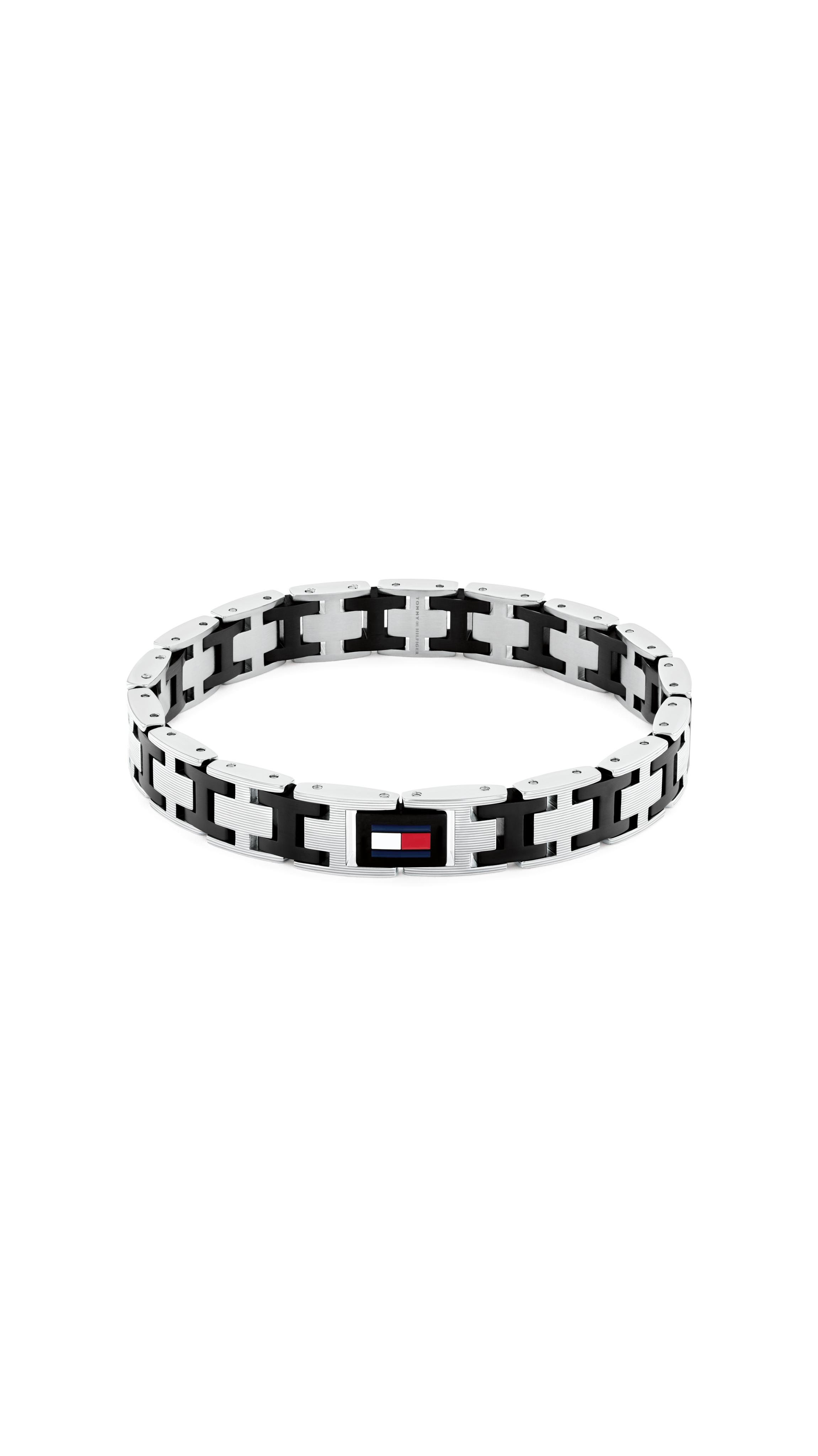 Gliederarmband Tommy Hilfiger "H-LINK", Edelstahlfarben, Schwarz, Blau, Rot, Weiß, ArmbäNder, Herren, 19Cm, Edelstahl, Gliederarmband