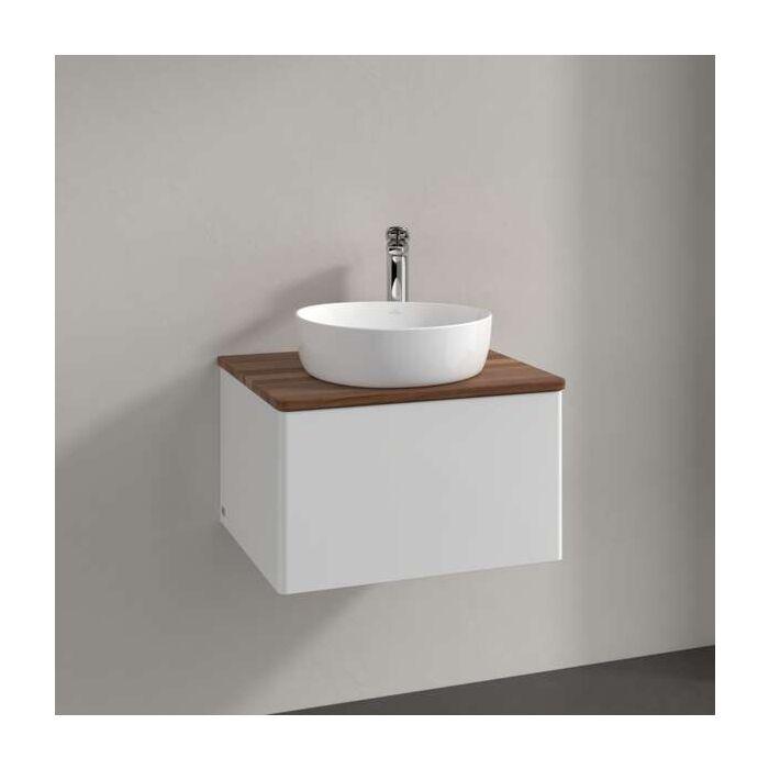 Villeroy Und Boch Antao Waschtisch-Unterschrank L29012GF Mit Beleuchtung, 1 Auszug, 600 X 360 X 500 Mm, Front Ohne Struktur, Glossy White Lacquer / Warm Walnut