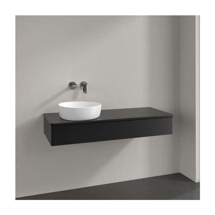 Villeroy Und Boch Antao Waschtisch-Unterschrank K11150PD 120X19X50Cm, Hahnloch, Waschbeckenplattenfarbe Lack, Black Matt Lacquer