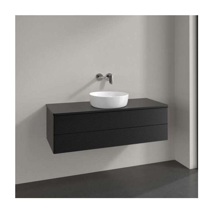 Villeroy Und Boch Antao Waschtisch-Unterschrank K21150PD 120X36X50Cm, Hahnloch, Waschbeckenplattenfarbe Lack, Black Matt Lacquer