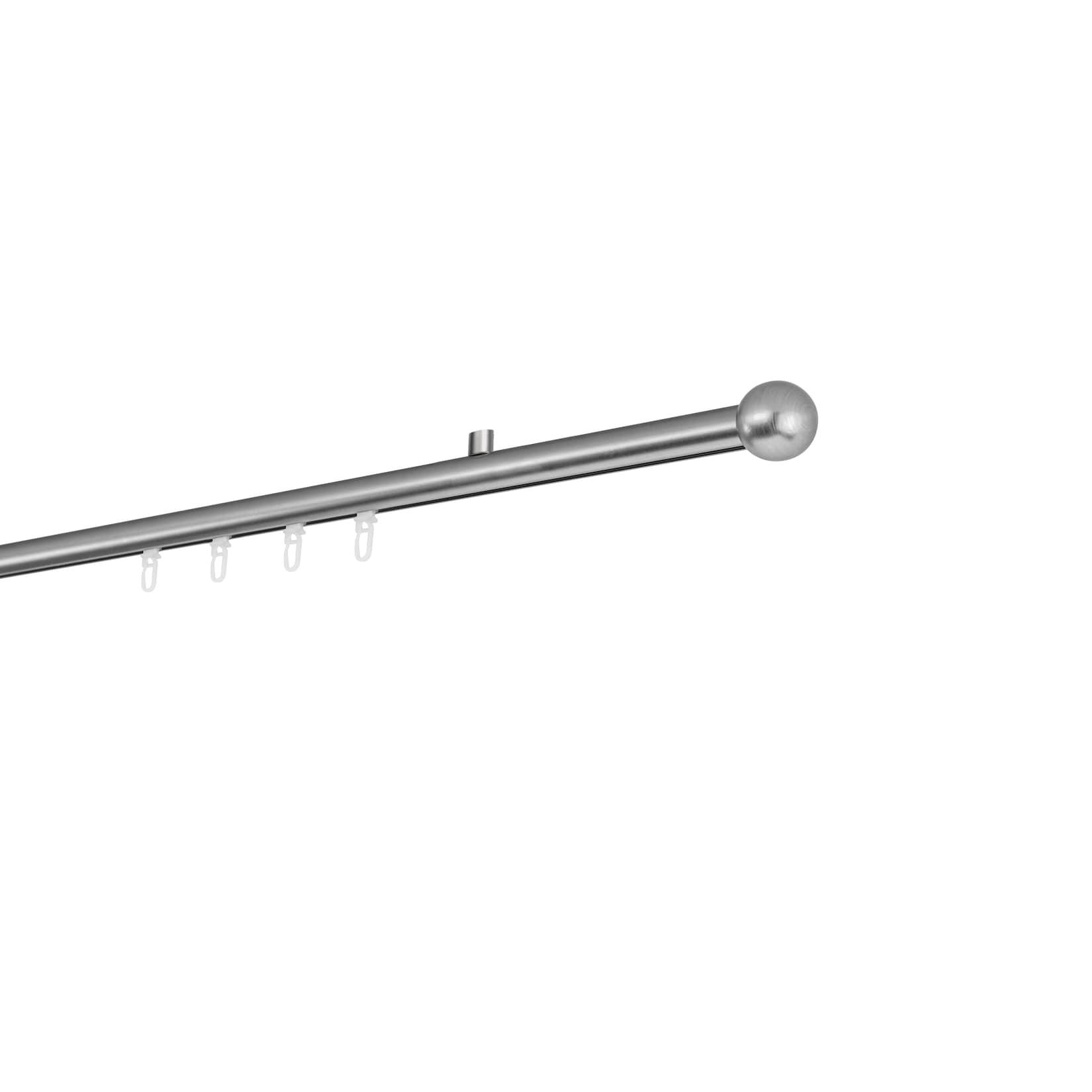 Ondeco Gardinenstange auf Maß Innenlauf 20mm Ball 1-lauf Deckenträger 1,5cm mit Gleiter Farbe: Edelstahl-Optik, Größe: 240cm