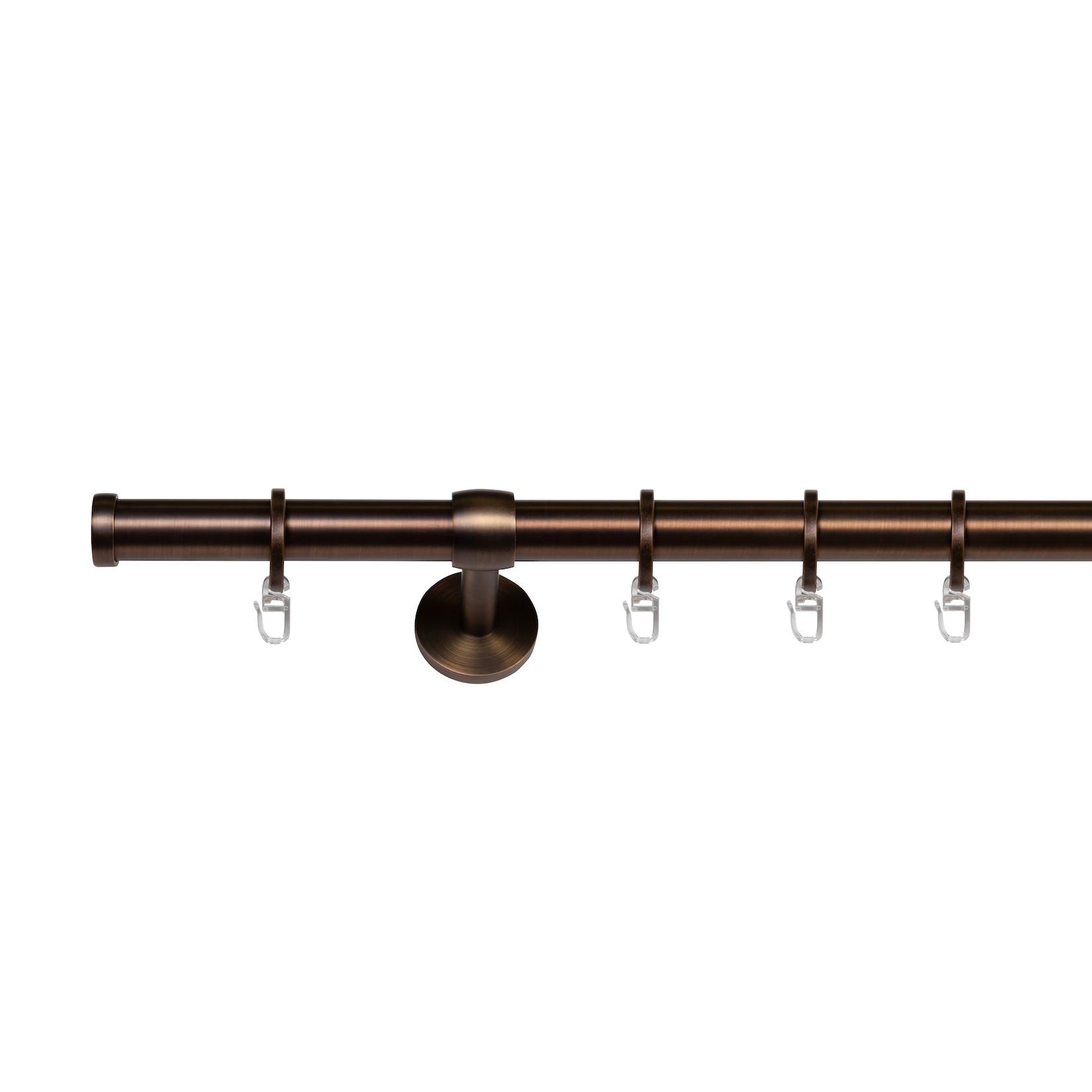 Ondeco Gardinenstange 1-lauf Wand-Deckenmontage Endstück Cap Komplettgarnitur 25mm mit Ringen und Faltelegehaken Farbe: Bronziert, Größe: 200 cm