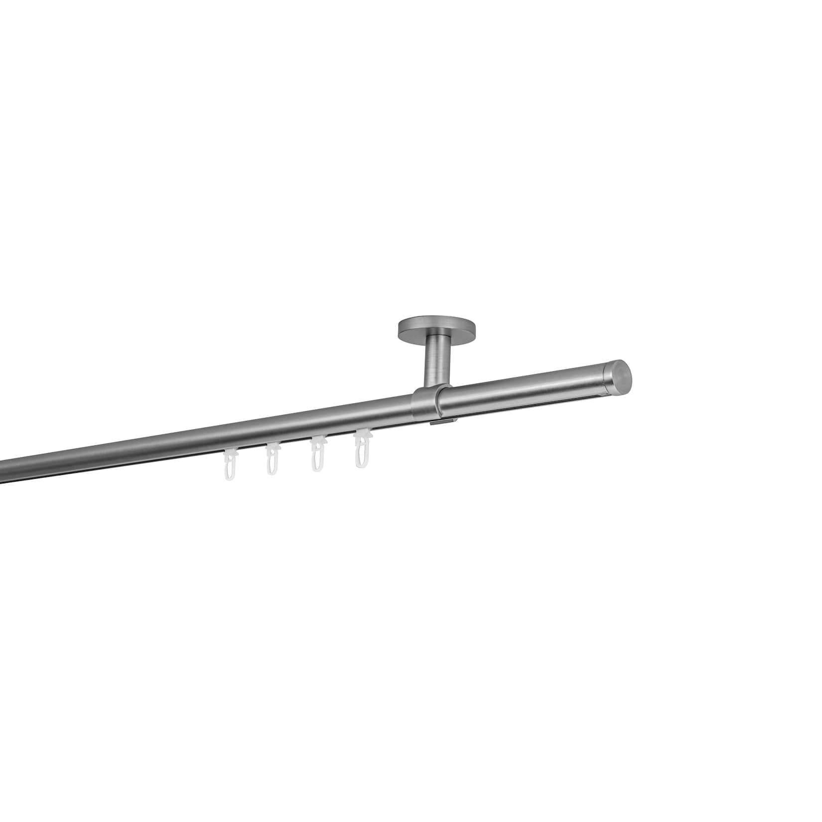 Ondeco Gardinenstange auf Maß Innenlauf 20mm Match 1-lauf Deckenträger 4cm mit Gleiter Farbe: Edelstahl-Optik, Größe: 270cm