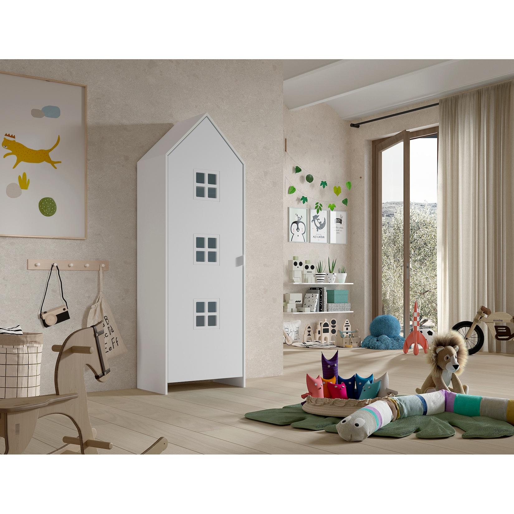 Vipack CASAMI BRUGES Schrank mit 1 Tür, 3 Fenster, Ausführung MDF weiß lackiert