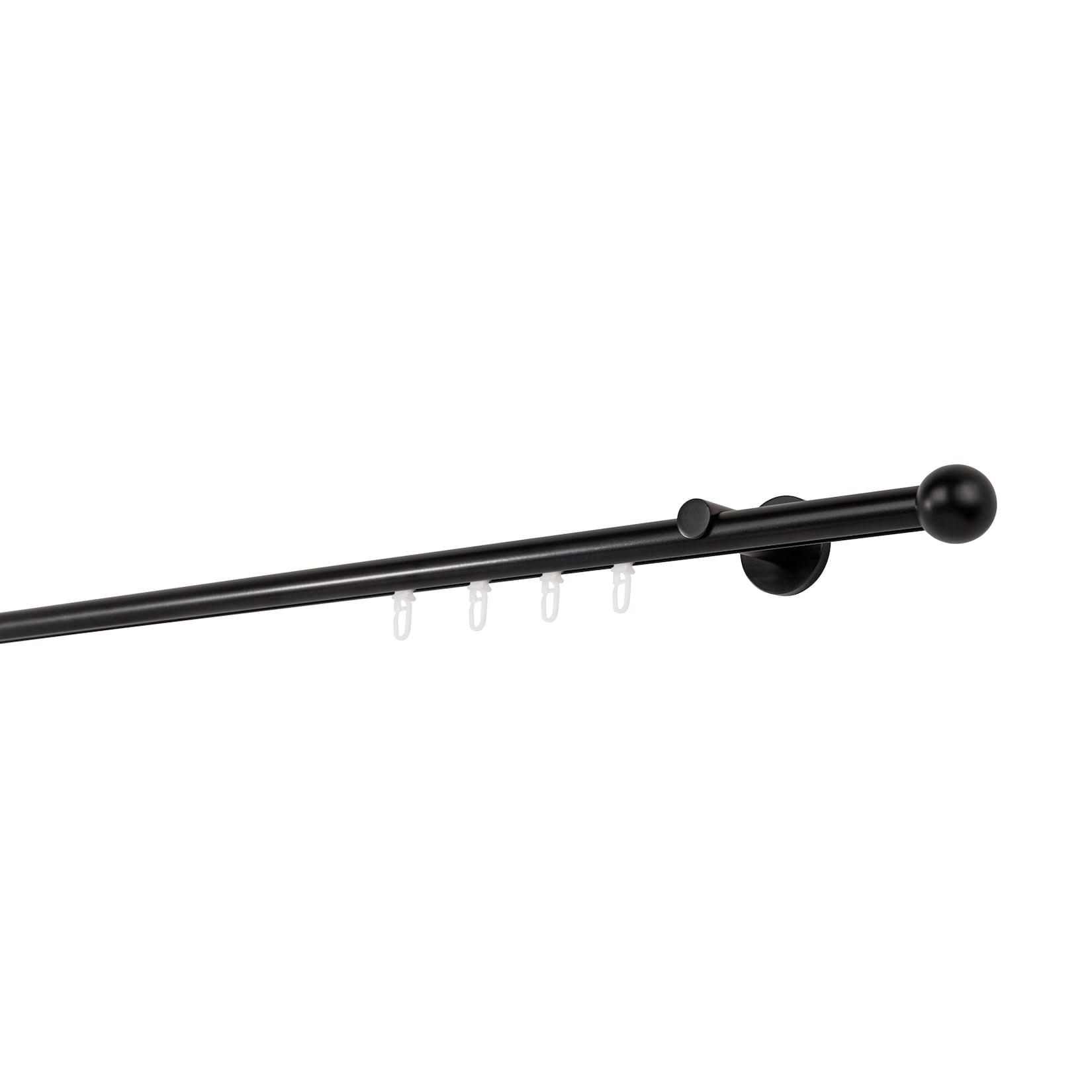 Ondeco Gardinenstange auf Maß Innenlauf 20mm Ball 1-lauf Wandträger 6,5cm mit Gleiter Farbe: Schwarz, Größe: 230cm