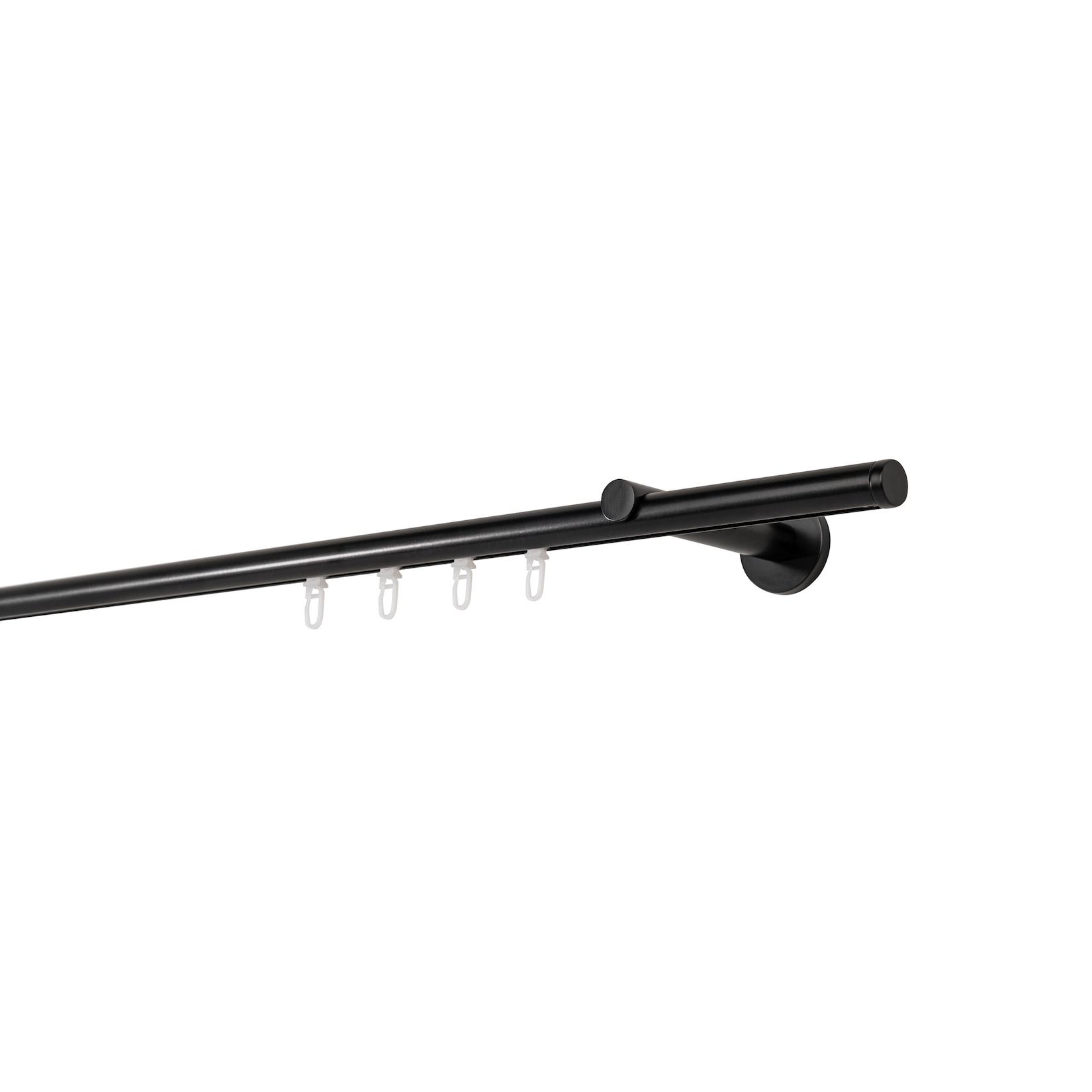 Ondeco Gardinenstange auf Maß Innenlauf 20mm Match 1-lauf Wandträger 12cm mit Gleiter Farbe: Schwarz, Größe: 270cm