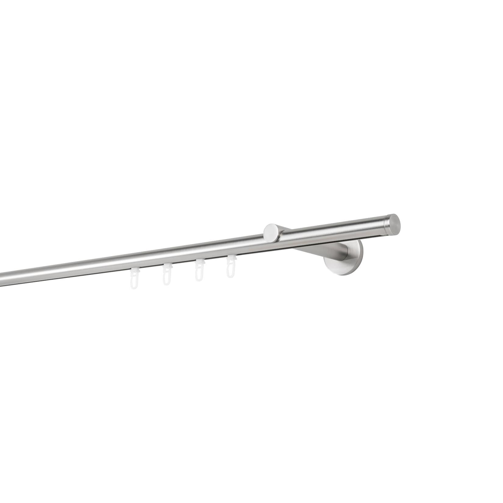 Ondeco Gardinenstange auf Maß Innenlauf 20mm Match 1-lauf Wandträger 12cm mit Gleiter Farbe: Edelstahl-Optik, Größe: 340cm