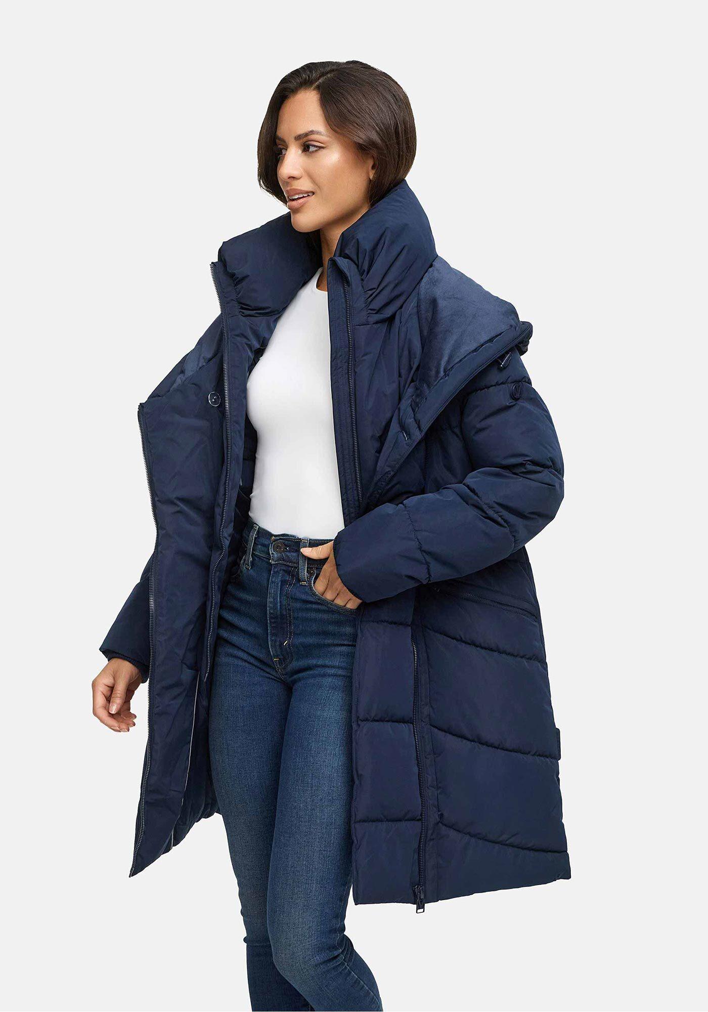 Winterjacke Marikoo "Virenaa", Damen, Gr. S, Blau (Navy), Obermaterial: 100% Polyester. Futter: 95% Polyester, 5% Elasthan. Wattierung: 100% Polyester. ÄRmelfutter: 100% Polyester, Jacken Winterjacke, Mit Extra Hohem Kragen Und Warmem Fleecefutter