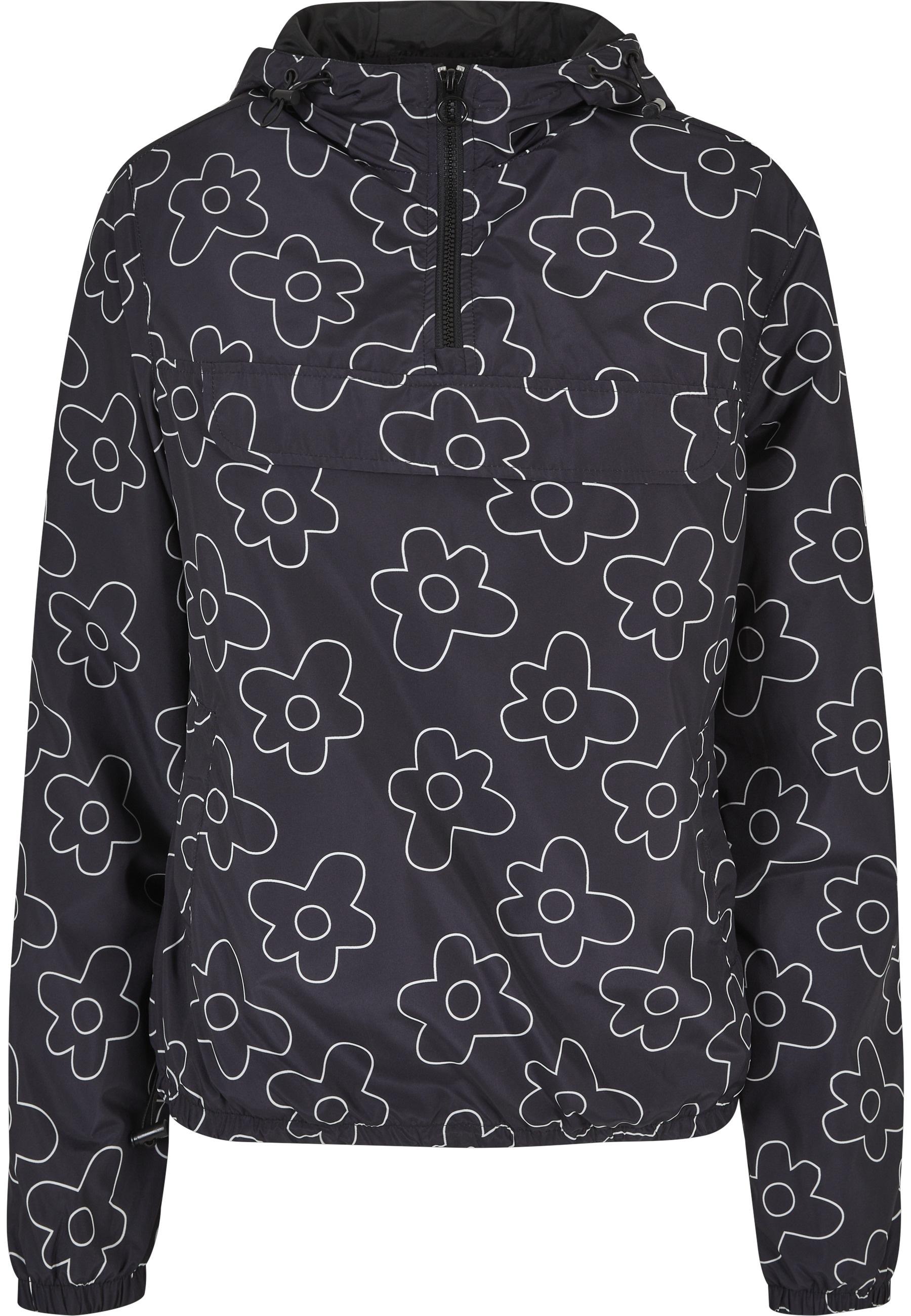 Allwetterjacke Urban Classics "Urban Classics Damen Ladies Aop Pullover Jacket", Damen, Gr. S, Schwarzflower, 100% Polyester, Mehrfarbig, Relaxed Fit, Ohne Ausschnitt, Jacken