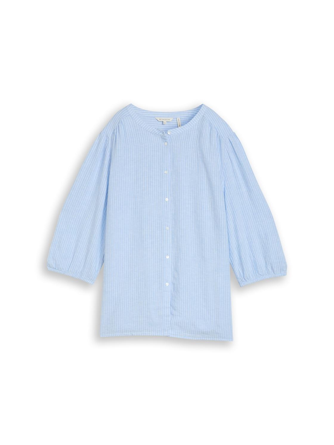Tom Tailor Damen Plus Size - Bluse Mit Leinenanteil, Blau, Gestreift, Gr. 54