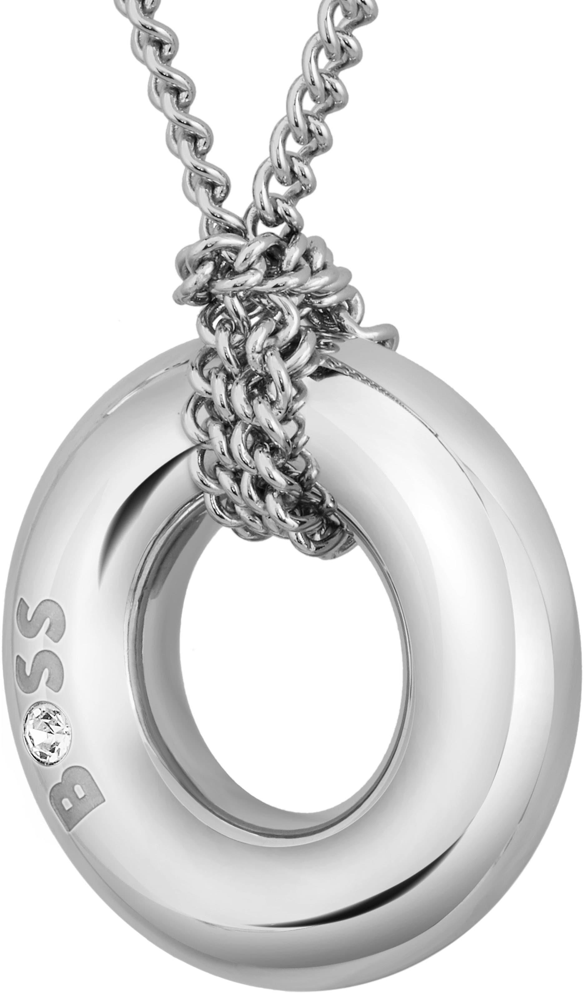 Kette Mit AnhäNger Boss "Live", Silber (Edelstahlfarben, Weiß), Halsketten, Damen, Edelstahl, L: 50,5 B: 2Mm, Mit Preciosa Crystal, B:2Mm