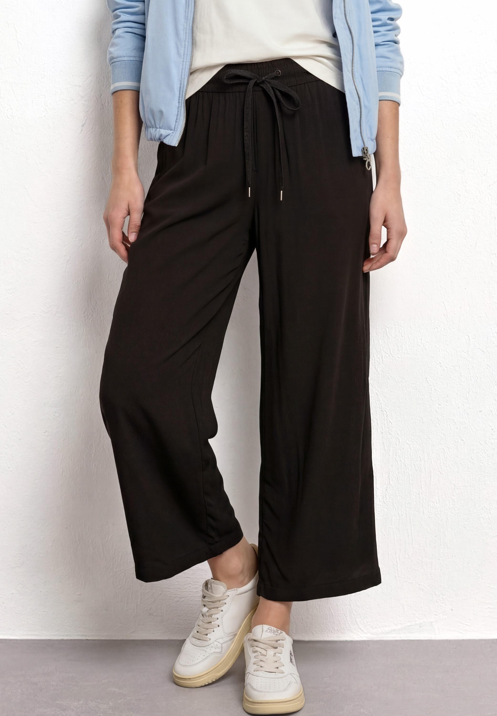 Culotte Street One, Damen, Gr. 36, LäNge 26, Schwarz, Stoff, 100% Viskose, Unifarben, Loose Fit Wadenlang, Hosen Culotte, High Waist