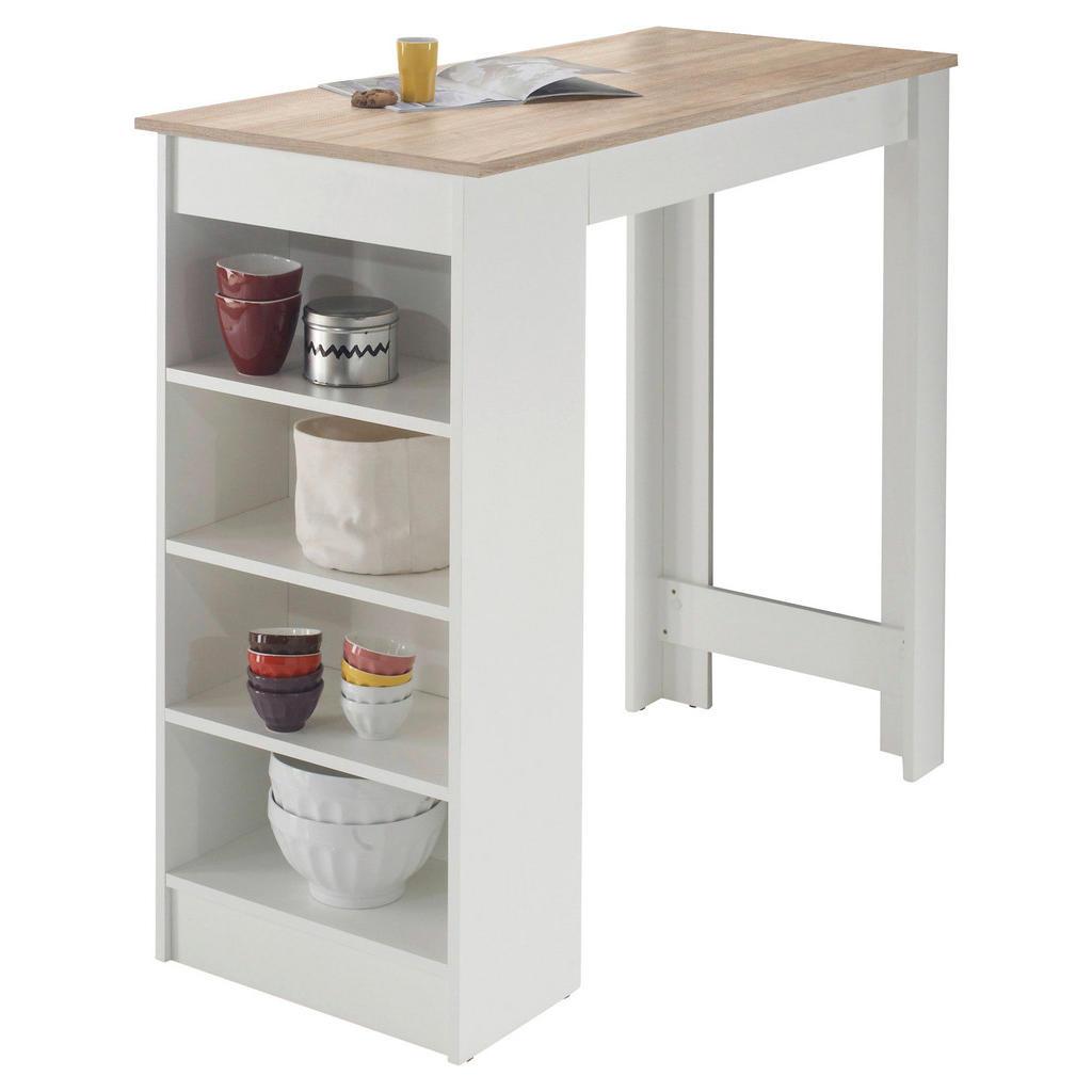 P & B Bartisch , Weiss, Eichefarben , Holzwerkstoff , rechteckig , eckig, Wange , 50x103x115 cm , Stauraum , Esszimmer, Esstische, Stehtische