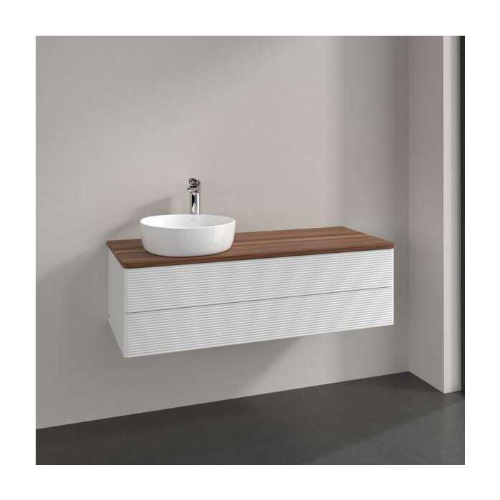 Villeroy Und Boch Antao Waschtisch-Unterschrank L22152GF Mit Beleuchtung, 2 AuszüGe, 1200 X 360 X 500 Mm, Front Mit Struktur, Glossy White Lacquer / Warm Walnut