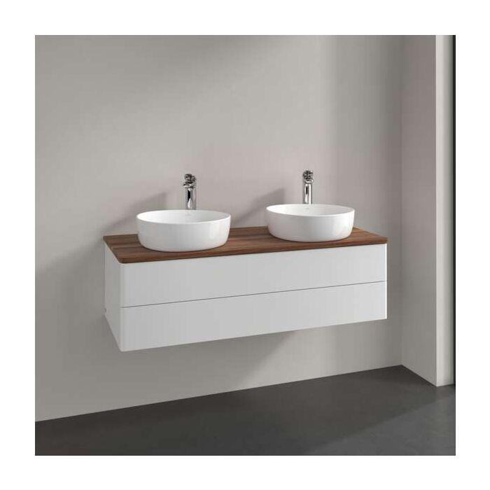 Villeroy Und Boch Antao Waschtisch-Unterschrank L24012GF Mit Beleuchtung, 2 AuszüGe, 1200 X 360 X 500 Mm, Front Ohne Struktur, Glossy White Lacquer / Warm Walnut