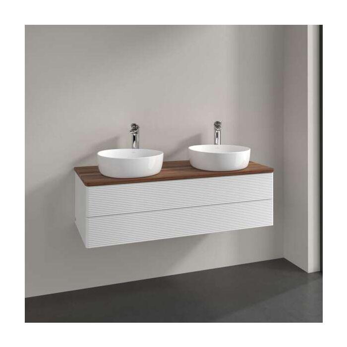 Villeroy Und Boch Antao Waschtisch-Unterschrank L24112GF Mit Beleuchtung, 2 AuszüGe, 1200 X 360 X 500 Mm, Front Mit Struktur, Glossy White Lacquer / Warm Walnut
