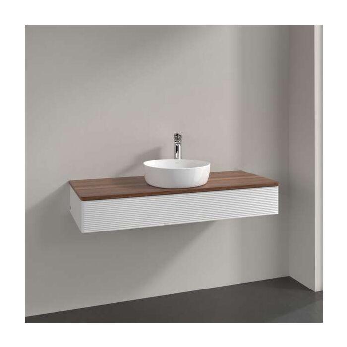 Villeroy Und Boch Antao Waschtisch-Unterschrank L10152GF Mit Beleuchtung, 1 Auszug, 1200 X 190 X 500 Mm, Front Mit Struktur, Glossy White Lacquer / Warm Walnut