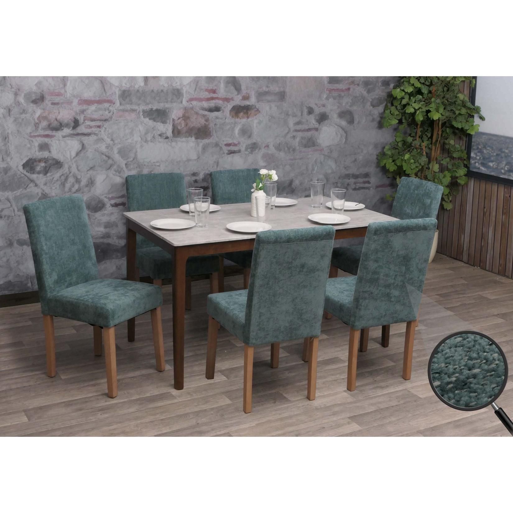 6Er-Set Esszimmerstuhl Littau, Stuhl KüChenstuhl Hochlehner, Stoff/Textil Chenille Holz ~ GrüN, Naturfarbene Beine