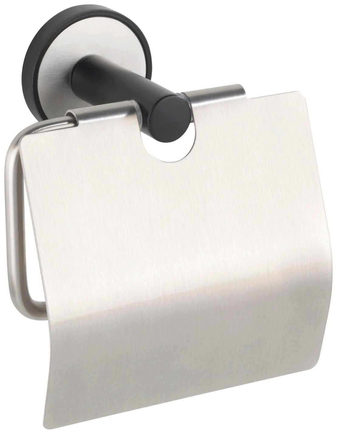 Toilettenpapierhalter WENKO "UV-Loc Udine", silber (silberfarben), B:14,5cm H:12,5cm L:6,5cm, Edelstahl, Toilettenpapierhalter, Toilettenpapierhalter, Befestigen ohne Bohren