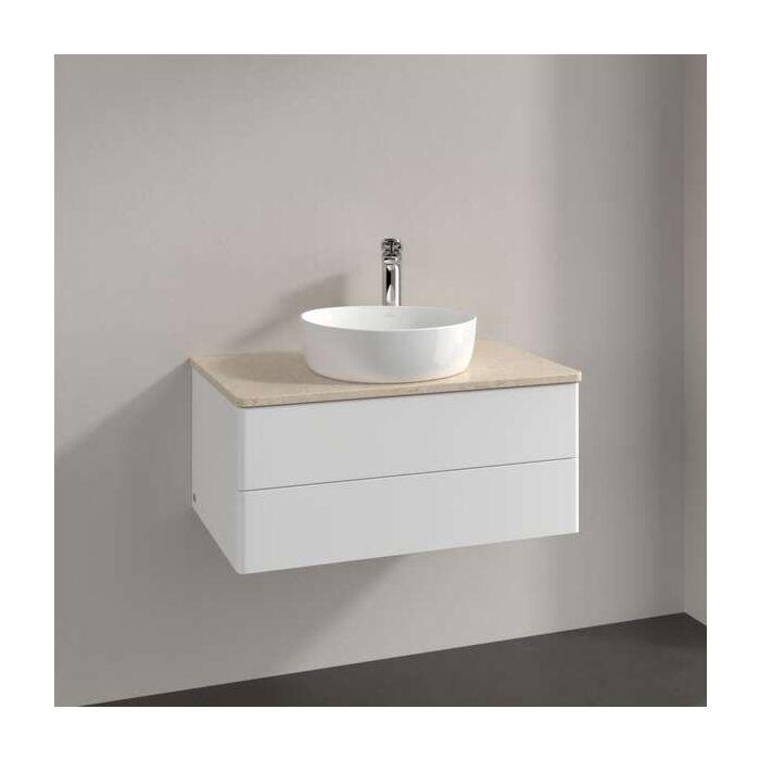Villeroy Und Boch Antao Waschtisch-Unterschrank L19053MT Mit Beleuchtung, 2 AuszüGe, 800 X 360 X 500 Mm, Front Ohne Struktur, White Matt Lacquer / Botticino