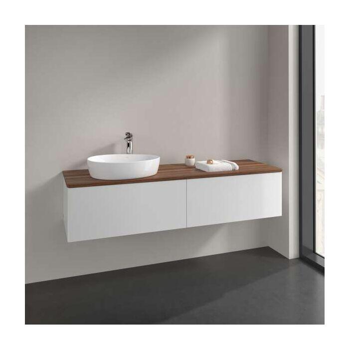 Villeroy Und Boch Antao Waschtisch-Unterschrank L37052GF Mit Beleuchtung, 2 AuszüGe, 1600 X 360 X 500 Mm, Front Ohne Struktur, Glossy White Lacquer / Warm Walnut