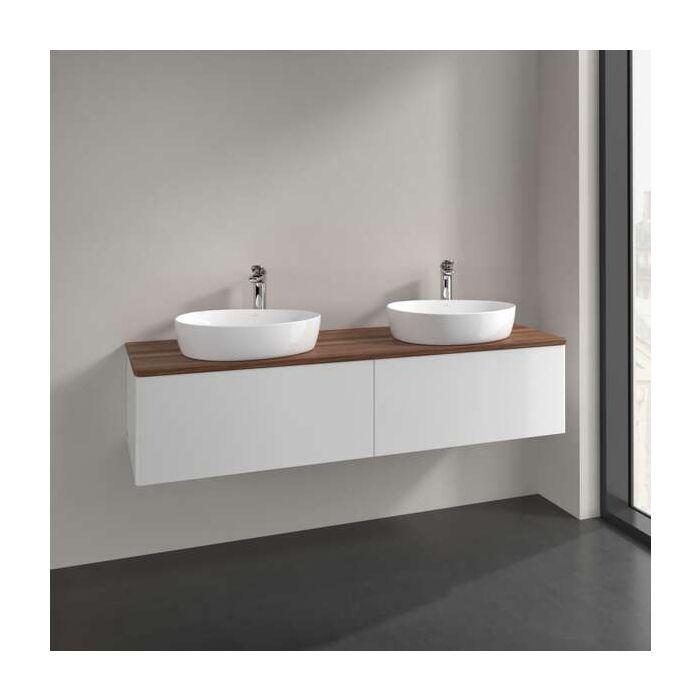 Villeroy Und Boch Antao Waschtisch-Unterschrank L39052GF Mit Beleuchtung, 2 AuszüGe, 1600 X 360 X 500 Mm, Front Ohne Struktur, Glossy White Lacquer / Warm Walnut
