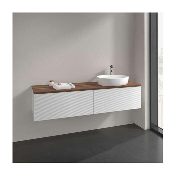 Villeroy Und Boch Antao Waschtisch-Unterschrank L38112GF Mit Beleuchtung, 2 AuszüGe, 1600 X 360 X 500 Mm, Front Mit Struktur, Glossy White Lacquer / Warm Walnut