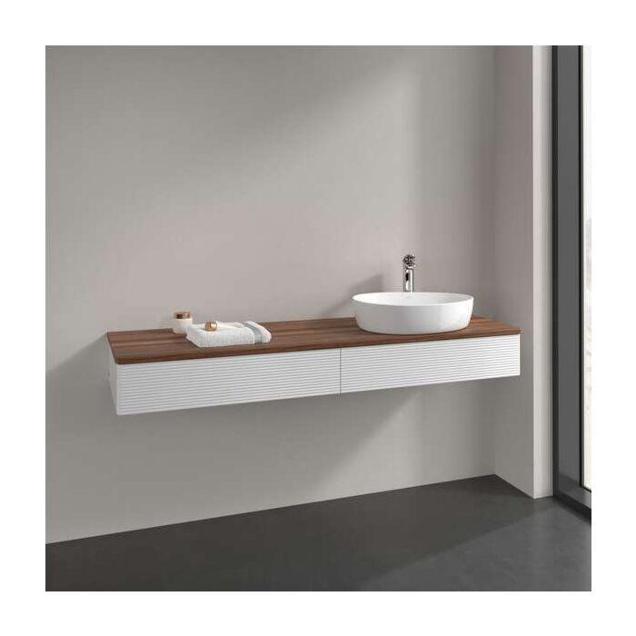 Villeroy Und Boch Antao Waschtisch-Unterschrank L16152GF Mit Beleuchtung, 2 AuszüGe, 1600 X 190 X 500 Mm, Front Mit Struktur, Glossy White Lacquer / Warm Walnut