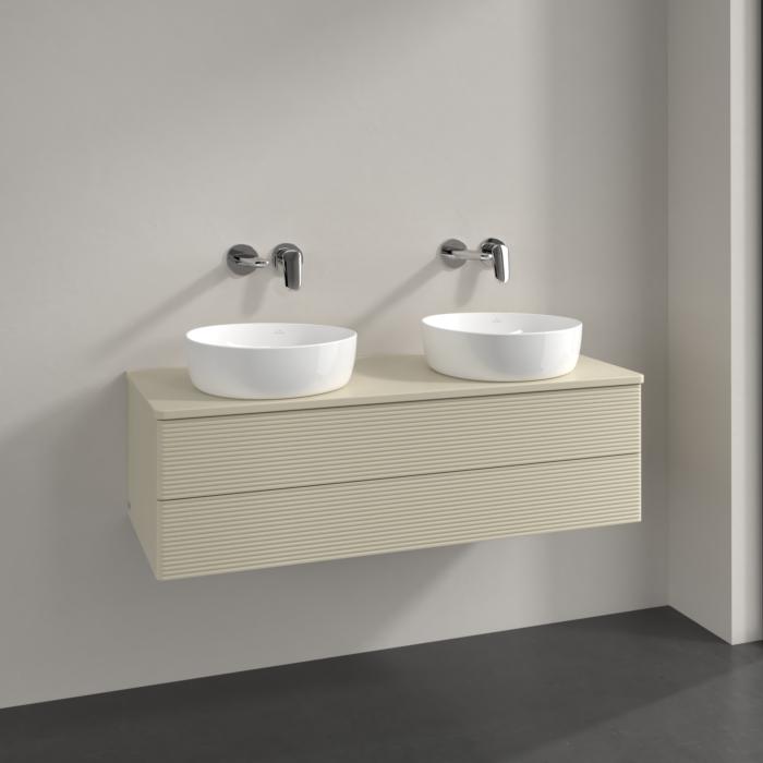 Villeroy Und Boch Antao Waschtisch-Unterschrank L24150HJ 120X36X50Cm, Hahnloch, Waschbeckenplattenfarbe Lack, Silk Grey Matt Lacquer