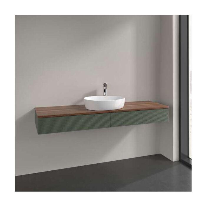 Villeroy Und Boch Antao Waschtisch-Unterschrank L14112HL Mit Beleuchtung, 2 AuszüGe, 1600 X 190 X 500 Mm, Front Mit Struktur, Leaf Green Matt Lacquer / Warm Walnut