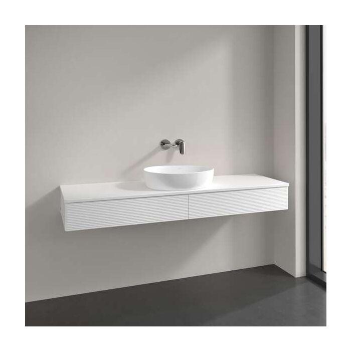 Villeroy Und Boch Antao Waschtisch-Unterschrank L14150MT Mit Beleuchtung, 2 AuszüGe, 1600 X 190 X 500 Mm, Front Mit Struktur, White Matt Lacquer / White Matt Lacquer