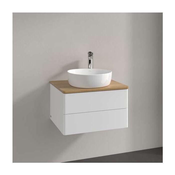 Villeroy Und Boch Antao Waschtisch-Unterschrank K18051MT 60X36X50Cm, Hahnloch, Waschbeckenplattenfarbe Honey Oak, White Matt Lacquer